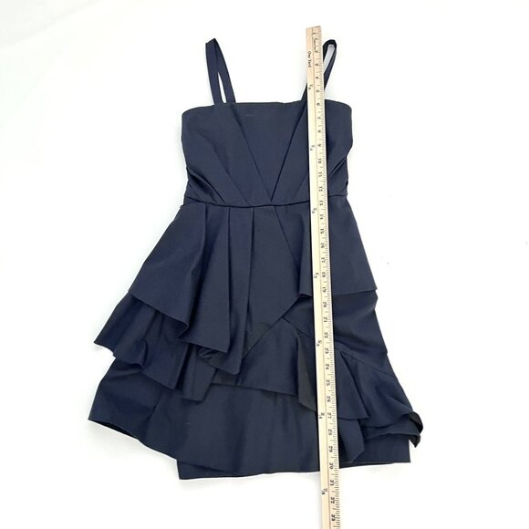 Alice + Olivia size 0 Dress Fit Flare Tiers Layers Dark Blue Strap Sleeves - Picture 5 of 10